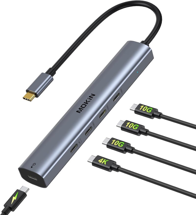 Mokin محور USB C بسرعة 10Gbps، موزع USB C مع مخرج فيديو 4K@60Hz، شحن PD بقوة 100W، نقل بيانات، دونجل متعدد المنافذ USB4 لجهاز MacBook Pro و iPad Pro وأجهزة Type-C - Image 1